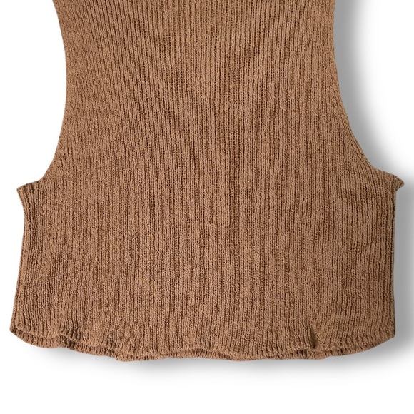 Free People Beach Sleeveless Sweater Sz XS Mock Neck Ribbed Knit Neutral Tan - Picture 3 of 10
